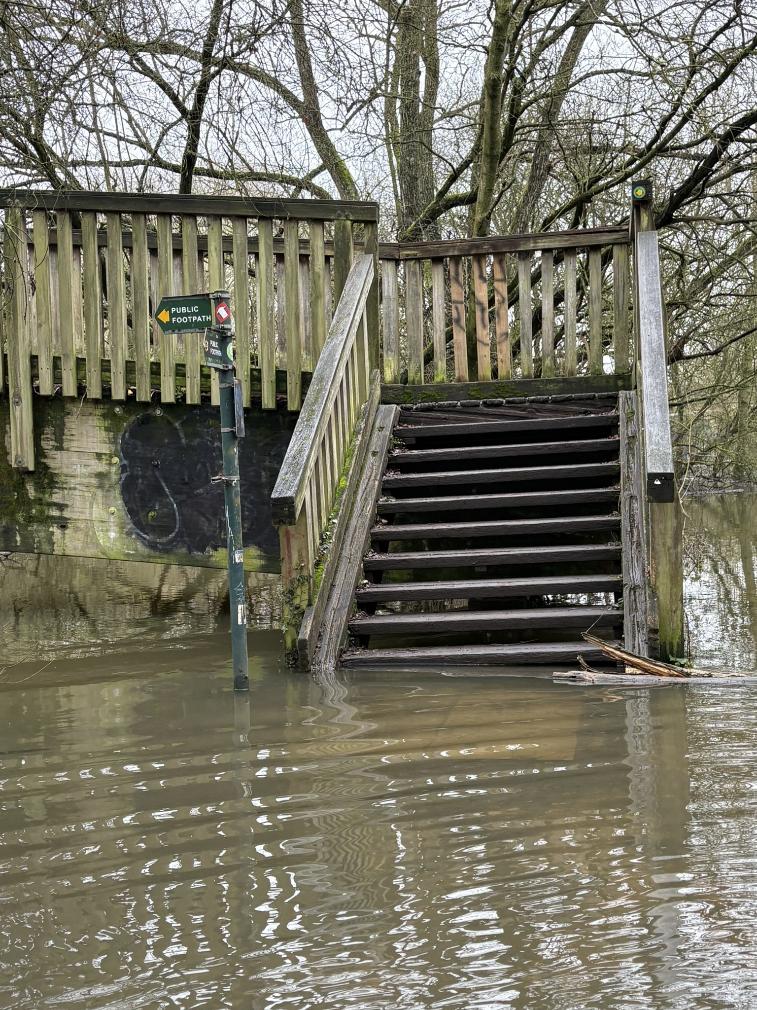 Approaching Colemansmoor Bridge from the A329M bridge, the path is still underwater and deep in places